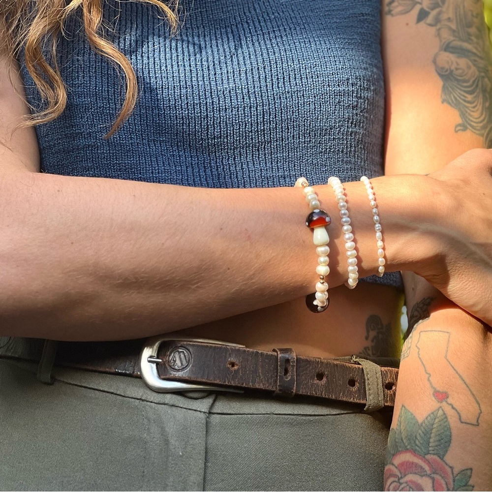 Mushroom and Pearl Bracelet Handmade by Labèque California